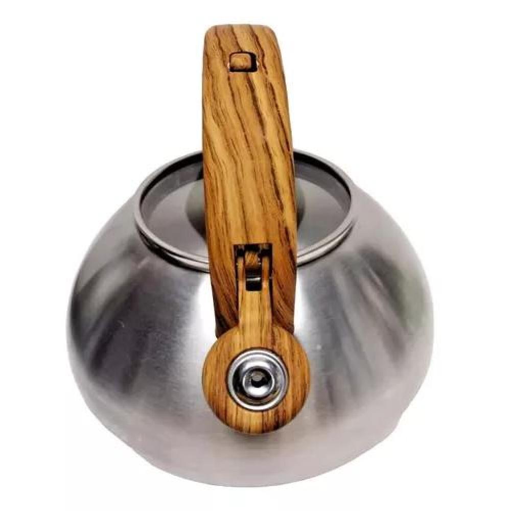 TETERA CON SILBATO 2,5LTS ACERO INOXIDABLE MANILLA DE MADERA COLOR PLATEADO - 3