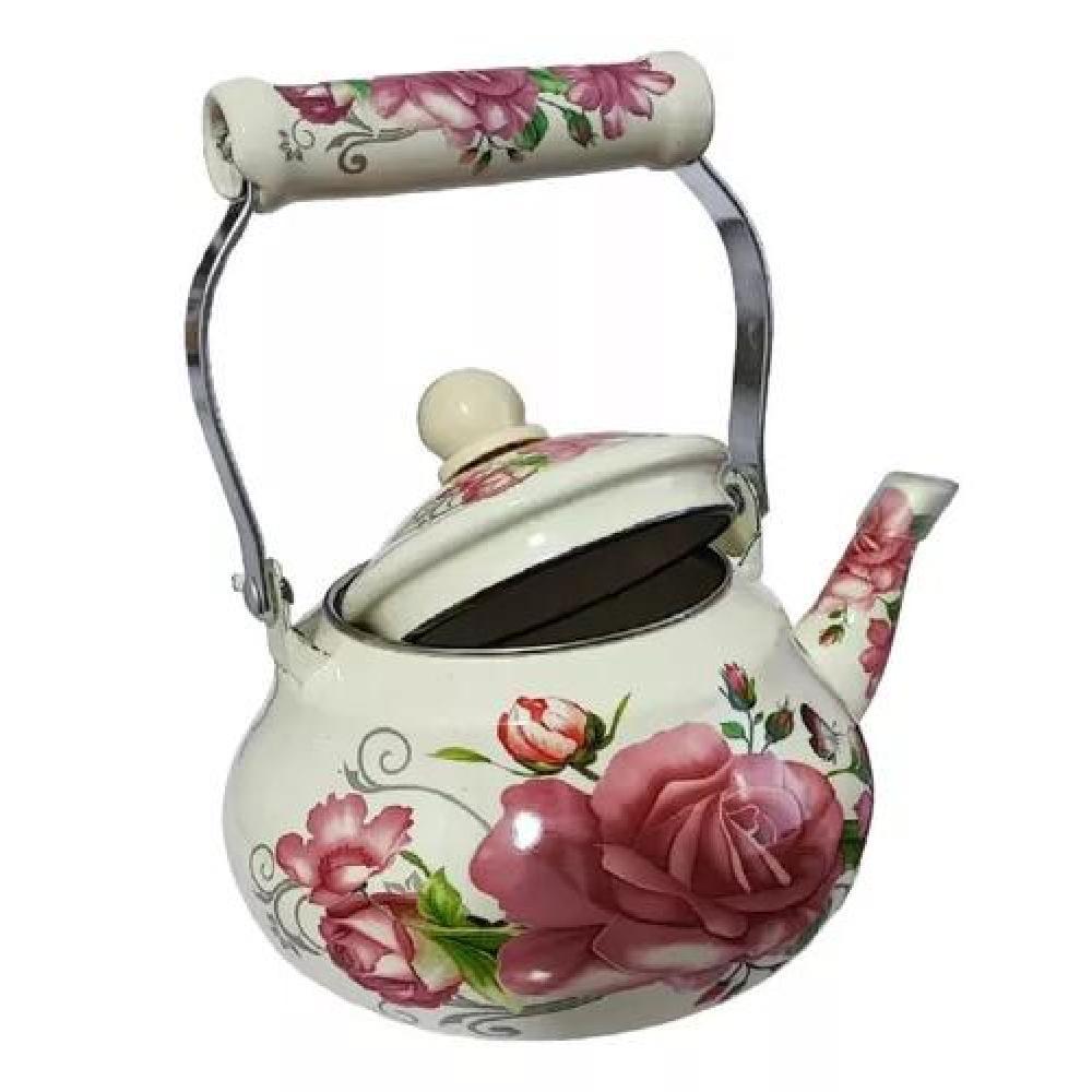 TETERA 1,5 LITROS ENLOZADA ESMALTADA DISEÑOS ROSAS - 2