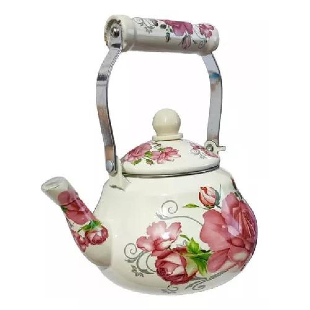 TETERA 1,5 LITROS ENLOZADA ESMALTADA DISEÑOS ROSAS - 5