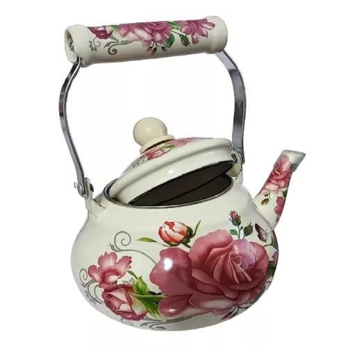 TETERA 1,5 LITROS ENLOZADA ESMALTADA DISEÑOS ROSAS - 7