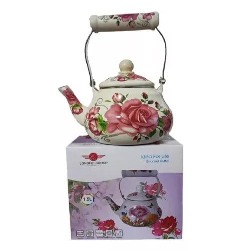TETERA 1,5 LITROS ENLOZADA ESMALTADA DISEÑOS ROSAS - 8