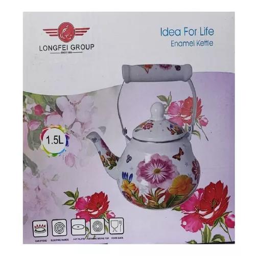 TETERA 1,5 LITROS ENLOZADA ESMALTADA DISEÑOS ROSAS - 9