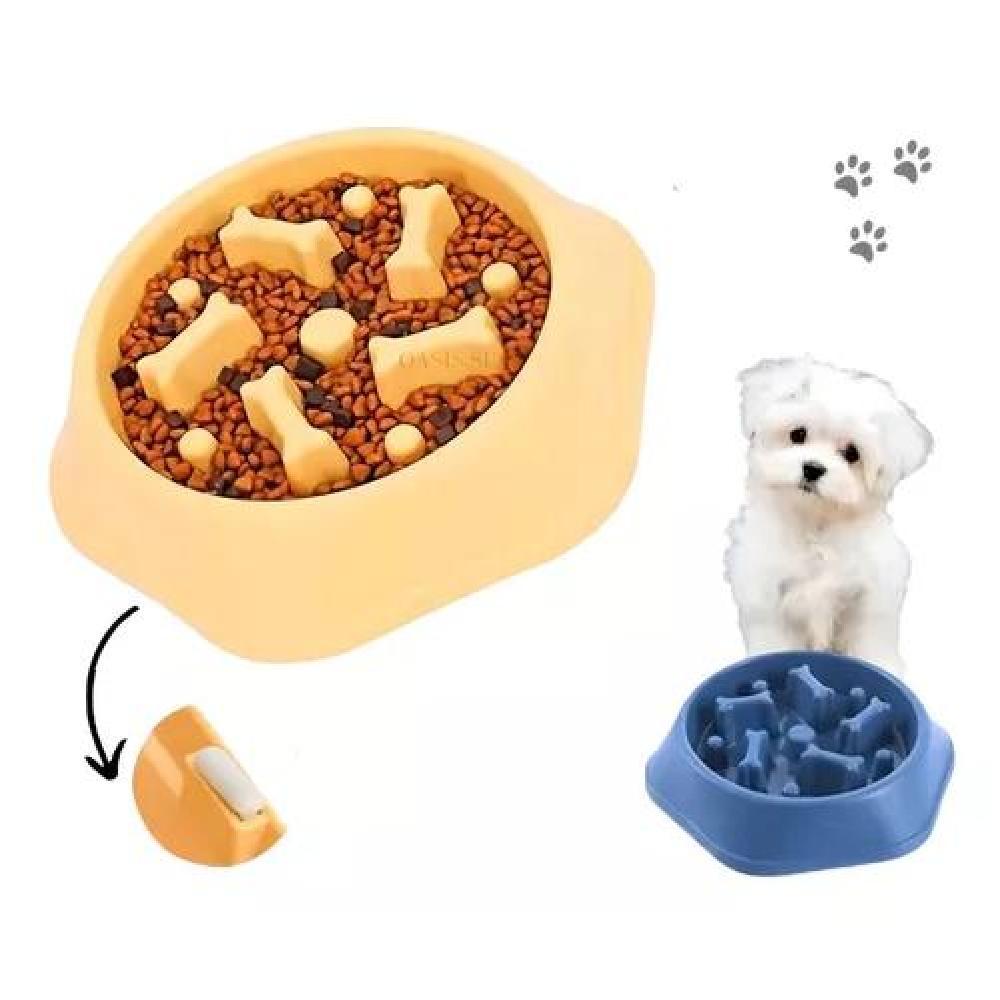 PER-ROS PLATO DE COMIDA ANTIANSIEDAD MASCOTAS HUESITOS PERROS GATOS COLOR AMARILLO - 1