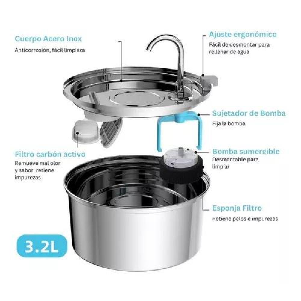 FUENTE AGUA GATO ACERO INOX LLAVE SILENCIOSA - 2