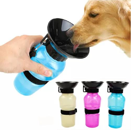 DISPENSADOR AGUA 500ML BOTELLA PORTÁTIL MASCOTA PERRO GATO COLOR AZUL - 1