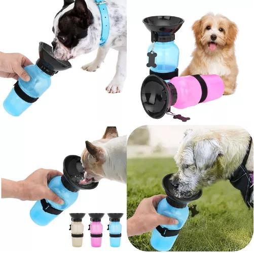 DISPENSADOR AGUA 500ML BOTELLA PORTÁTIL MASCOTA PERRO GATO COLOR AZUL - 4