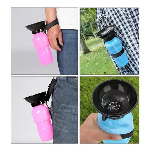 DISPENSADOR AGUA 500ML BOTELLA PORTÁTIL MASCOTA PERRO GATO COLOR AZUL - 5