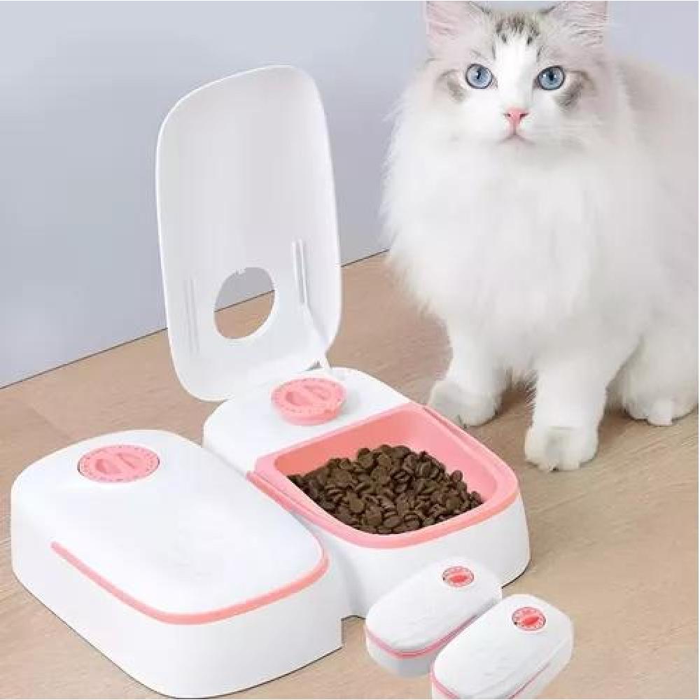 DISPENSADOR DE COMIDA AUTOMATICO RORO COMEDERO DOBLE PARA PERROS Y GATOS ROSA - 4
