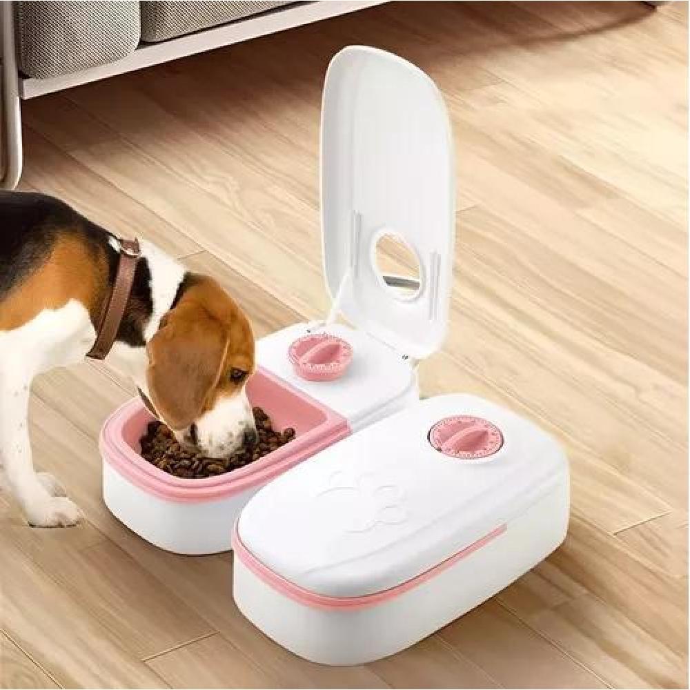 DISPENSADOR DE COMIDA AUTOMATICO RORO COMEDERO DOBLE PARA PERROS Y GATOS ROSA - 5