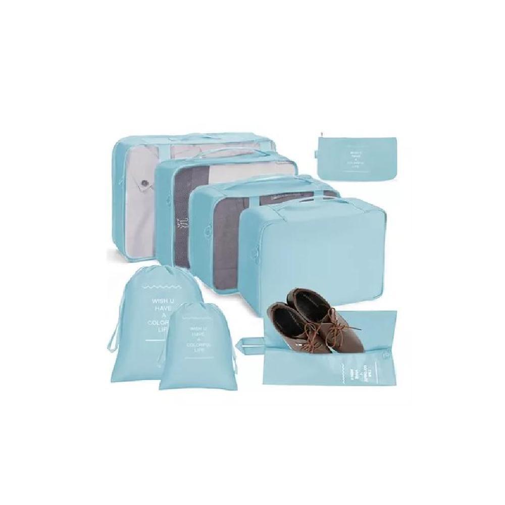 BOLSAS DE VIAJE 8 EN 1 BOLSAS ORGANIZADORAS DE VIAJE MALETA CELESTE - 2