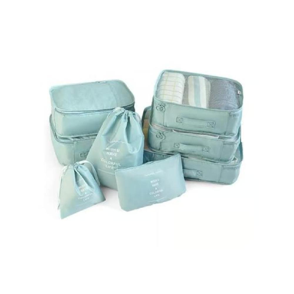 BOLSAS DE VIAJE 8 EN 1 BOLSAS ORGANIZADORAS DE VIAJE MALETA CELESTE - 4