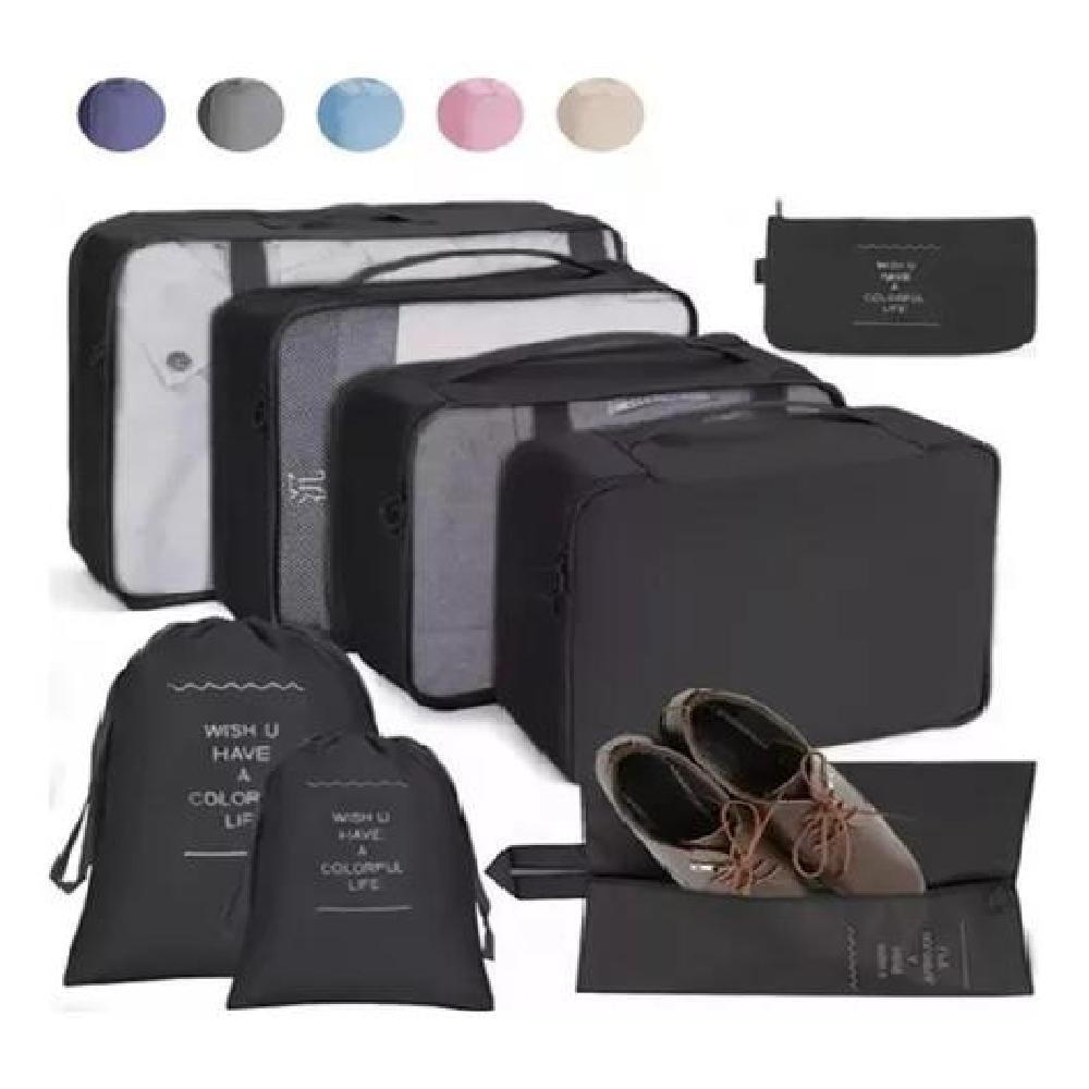 BOLSAS VIAJE 8 EN 1 ORGANIZADORAS VIAJE MALETA NEGRO ACERO - 1