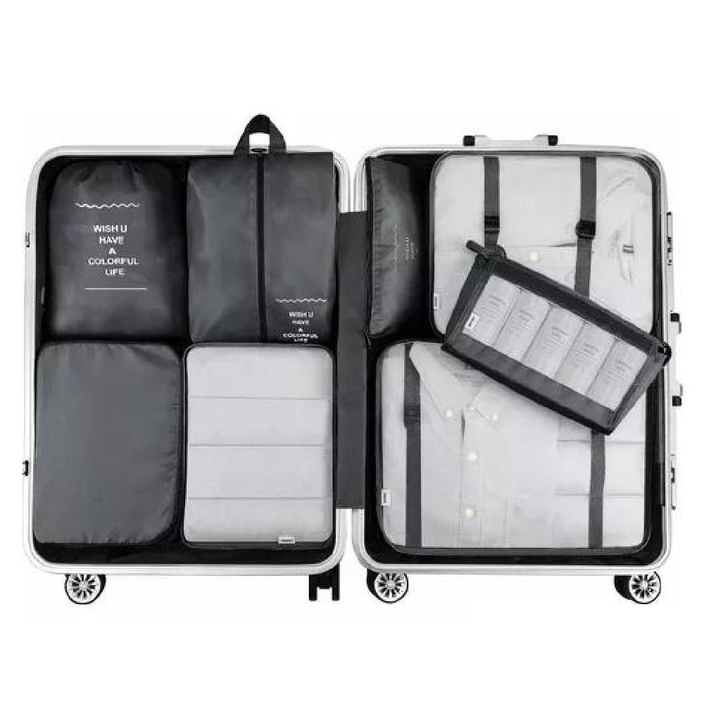 BOLSAS VIAJE 8 EN 1 ORGANIZADORAS VIAJE MALETA NEGRO ACERO - 2