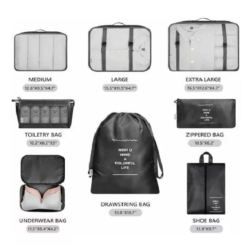 BOLSAS VIAJE 8 EN 1 ORGANIZADORAS VIAJE MALETA NEGRO ACERO - 3