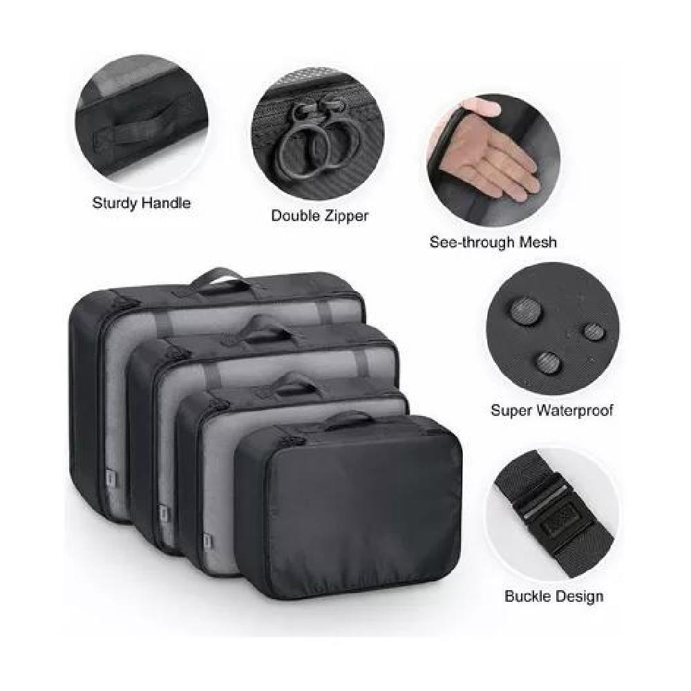BOLSAS VIAJE 8 EN 1 ORGANIZADORAS VIAJE MALETA NEGRO ACERO - 4