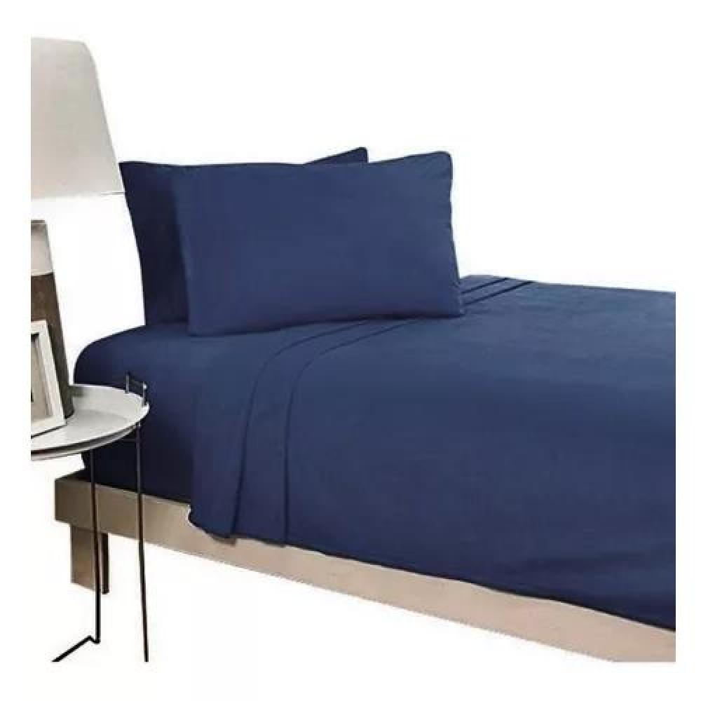 SET SÁBANA 2 PLAZAS POLAR AZUL OSCURO 4 PIEZAS ELASTICADA - 1
