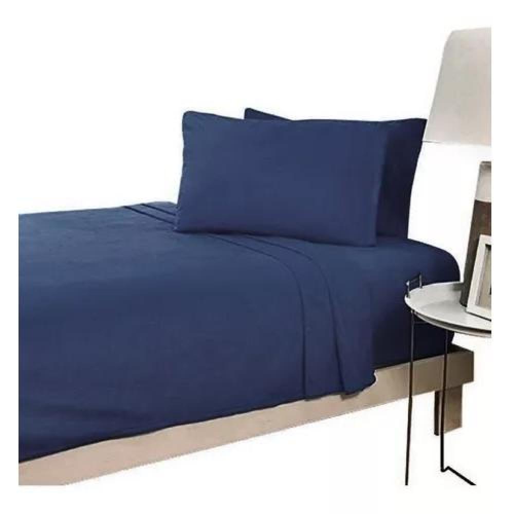 SET SÁBANA 2 PLAZAS POLAR AZUL OSCURO 4 PIEZAS ELASTICADA - 2