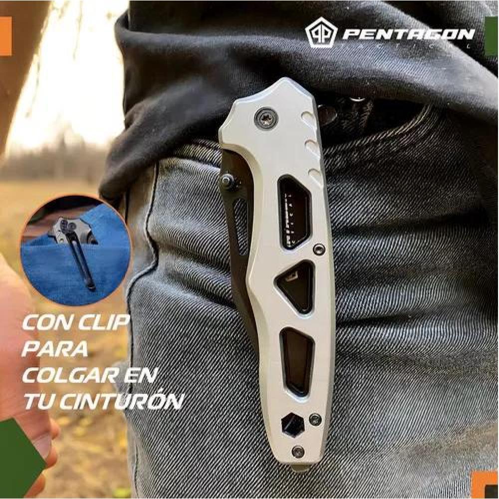 CUCHILLO TÁCTICO NAVAJA PENTAGON CAZA SUPERVIVENCIA CAMPING COLOR BONES ACERO - 4