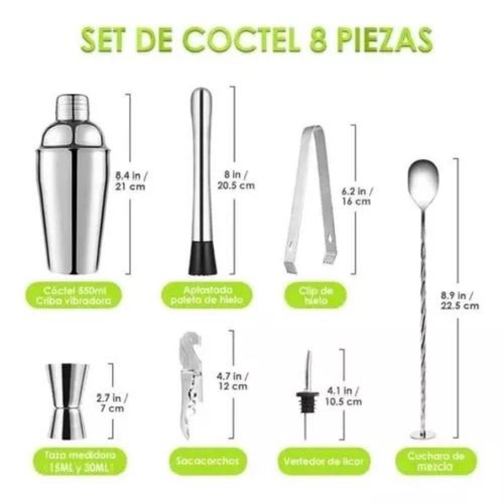JUEGO DE COCTELERA INOXIDABLE PROFESIONAL 8 PIEZAS GRIS - 2