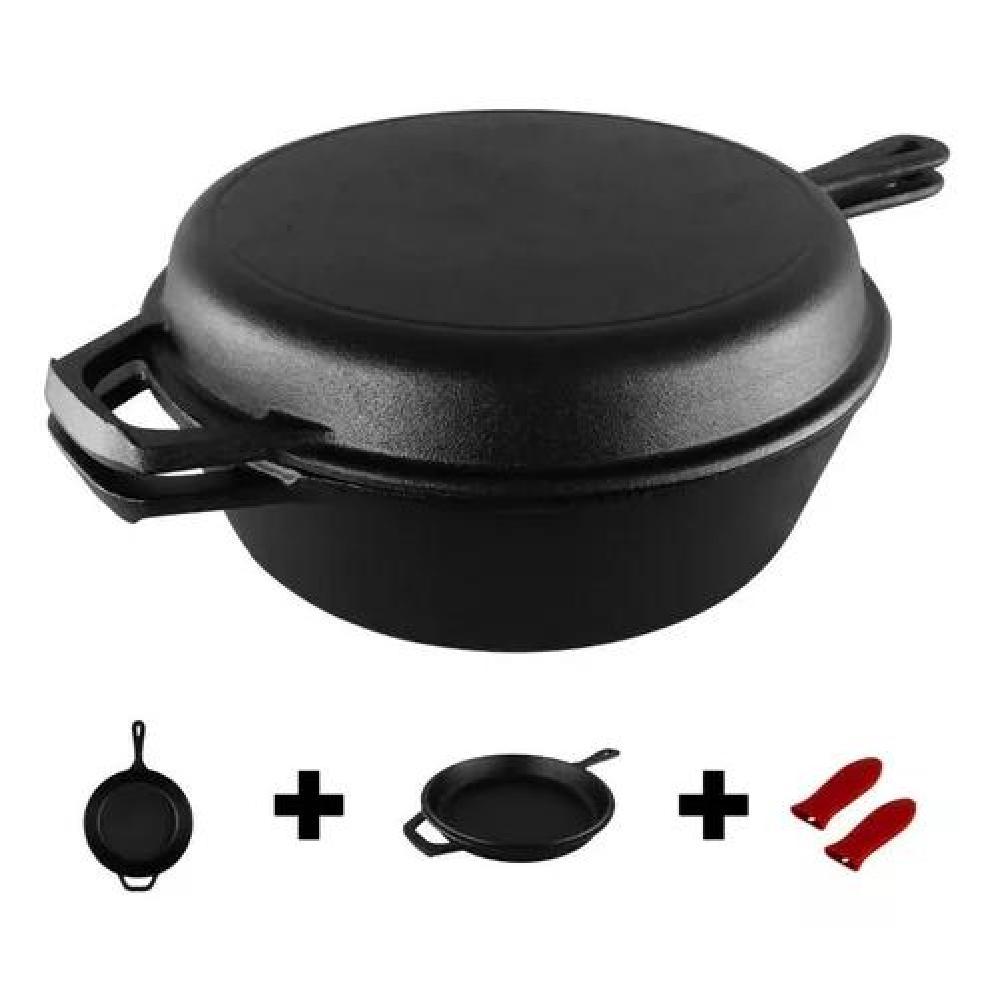 DUTCH OVEN Ø26CM 2 SARTENES HIERRO FUNDIDO + 2 GRIP - CUKIN NEGRO - 4