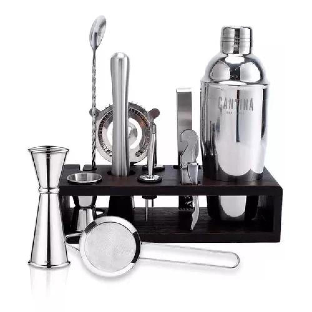 JUEGO BARTENDER COCTELERA UTENSILIOS 12 PIEZAS NEGRO - 1