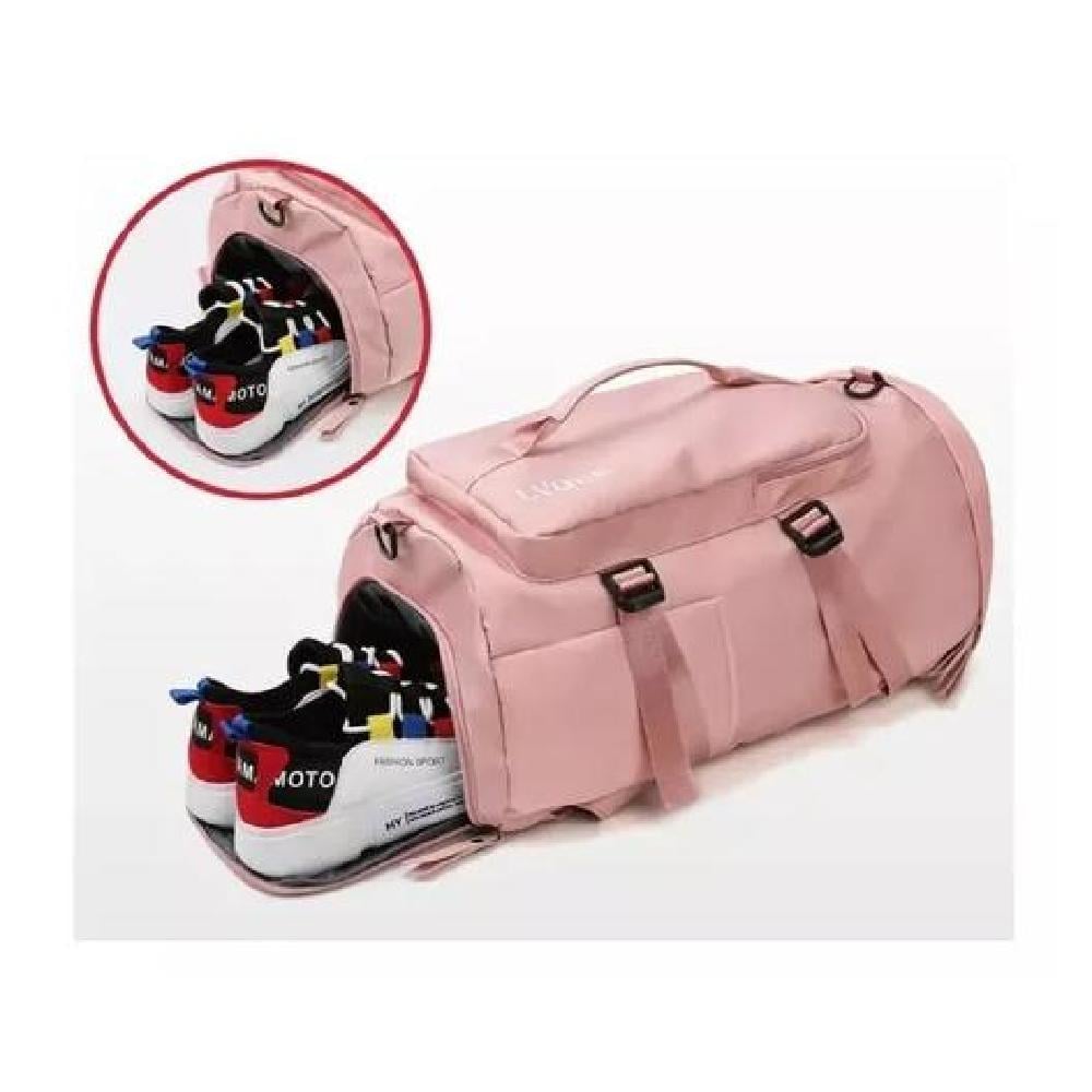BOLSO VIAJE IMPERMEABLE MOCHILA MULTIUSOS HOMBRO GIMNASIO ROSADO ACERO - 3