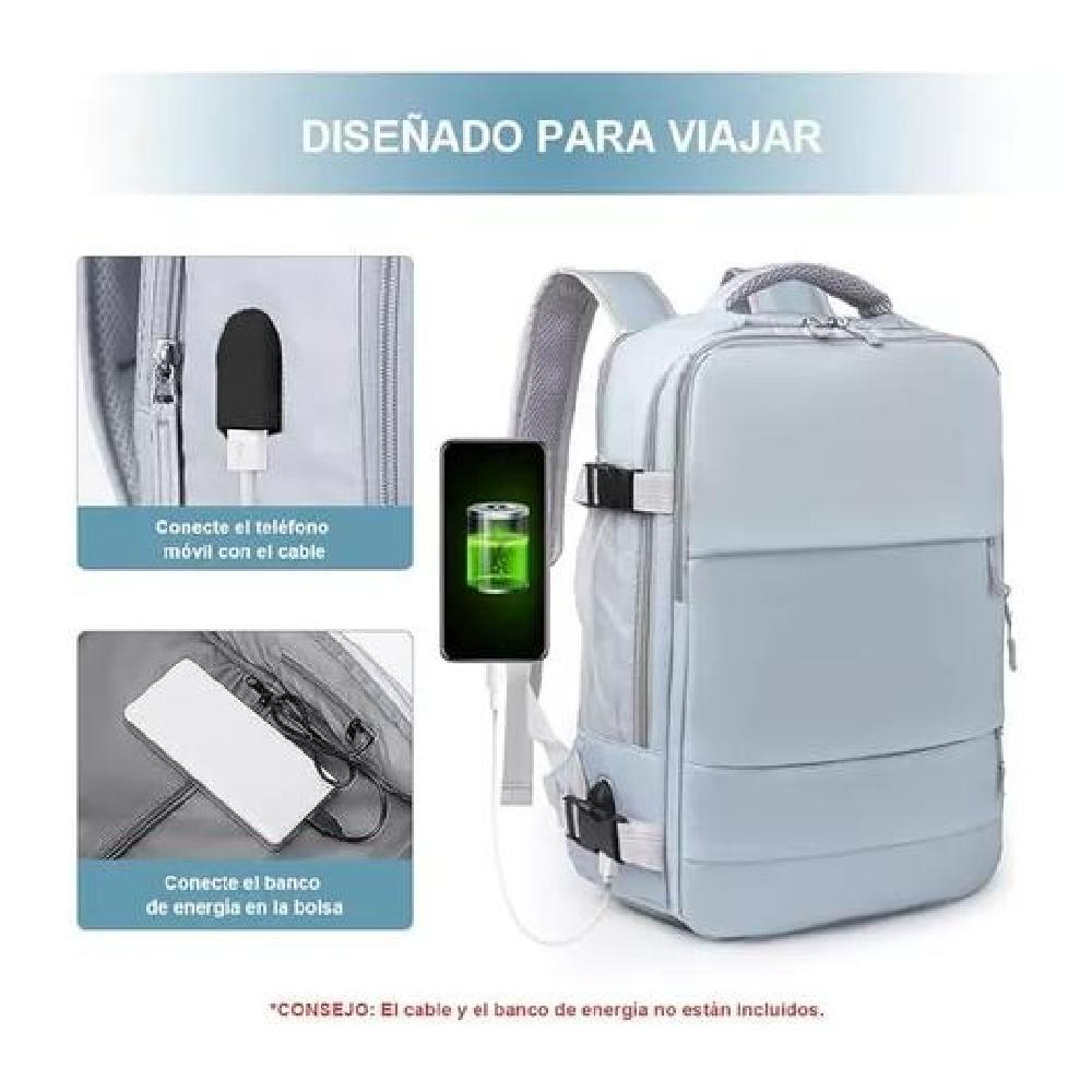 MOCHILA VIAJE CABINA AVIÓN IMPERMEABLE USB COLOR GRIS ACERO - 2