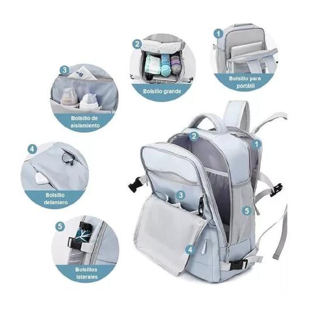 MOCHILA VIAJE CABINA AVIÓN IMPERMEABLE USB COLOR GRIS ACERO - 3