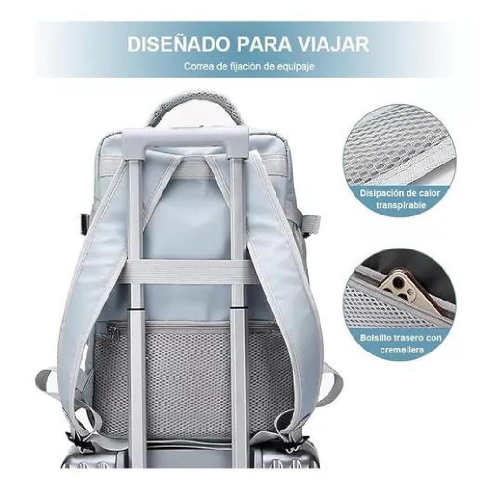 MOCHILA VIAJE CABINA AVIÓN IMPERMEABLE USB COLOR GRIS ACERO - 5