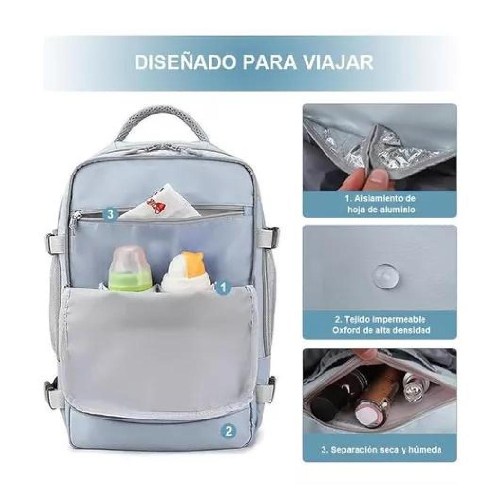 MOCHILA VIAJE CABINA AVIÓN IMPERMEABLE USB COLOR GRIS ACERO - 7