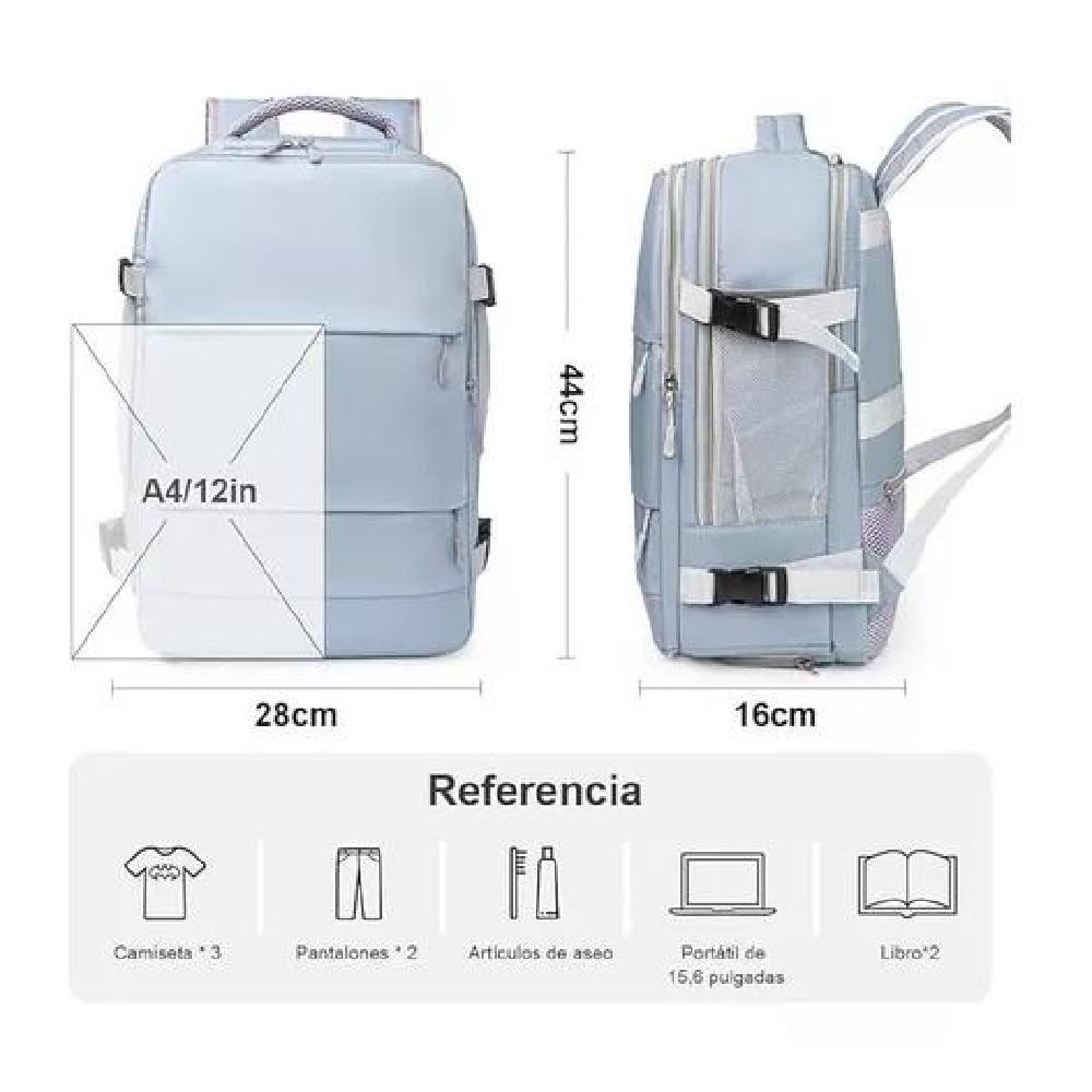 MOCHILA VIAJE CABINA AVIÓN IMPERMEABLE USB COLOR GRIS ACERO - 8