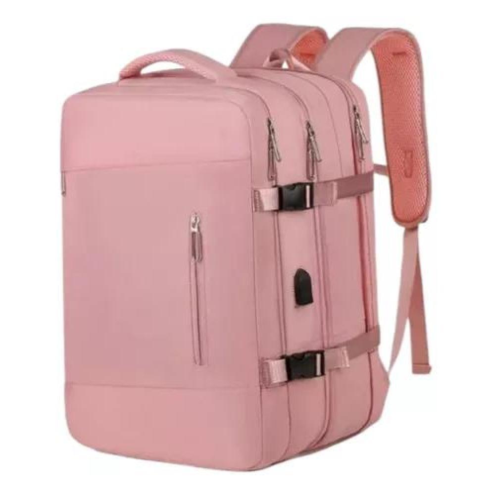 MOCHILA EXPANDIBLE VIAJE MULTIUSO IMPERMEABLE CABINA AVIÓN COLOR ROSADO ACERO - 1