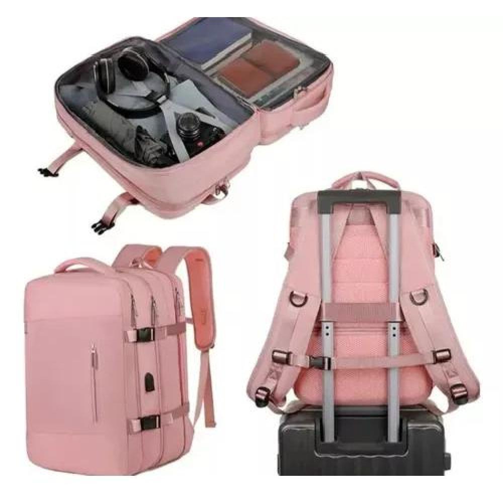 MOCHILA EXPANDIBLE VIAJE MULTIUSO IMPERMEABLE CABINA AVIÓN COLOR ROSADO ACERO - 2
