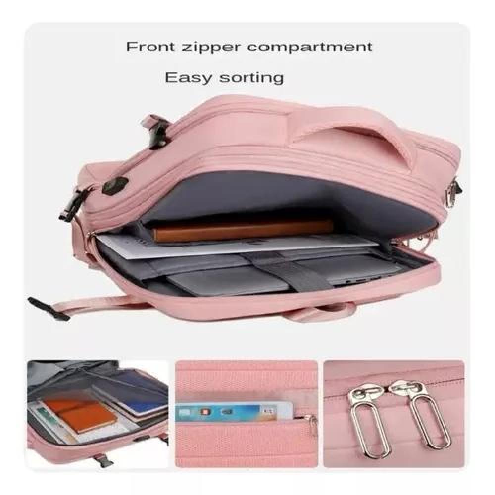 MOCHILA EXPANDIBLE VIAJE MULTIUSO IMPERMEABLE CABINA AVIÓN COLOR ROSADO ACERO - 4