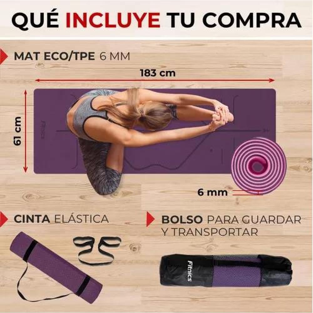 MAT YOGA COLCHONETA ECO 6MM DOBLE COLOR GUÍAS +BOLSO +CORREA - 6