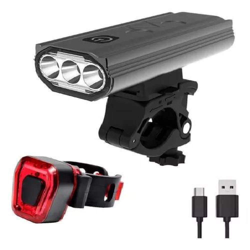 LUZ BICICLETA LUZ5 SET DELANTERA TRASERA USB IMPERMEABLE ALUMINIO - 2