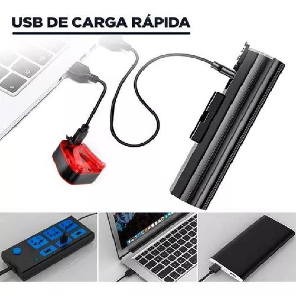 LUZ BICICLETA LUZ5 SET DELANTERA TRASERA USB IMPERMEABLE ALUMINIO - 3