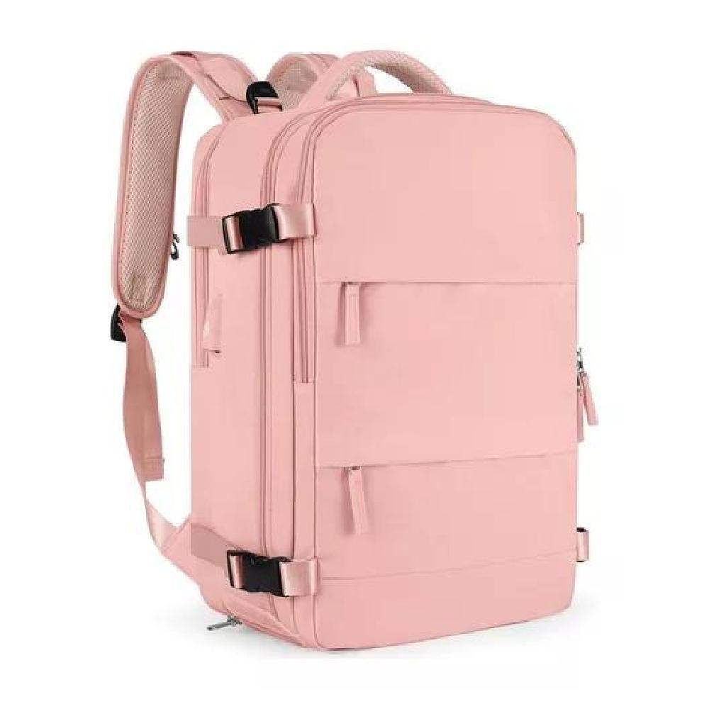 MOCHILA VIAJE CABINA AVIÓN IMPERMEABLE USB COLOR ROSADO ACERO - 1