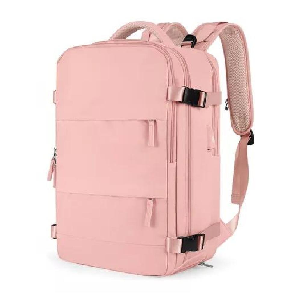 MOCHILA VIAJE CABINA AVIÓN IMPERMEABLE USB COLOR ROSADO ACERO - 2