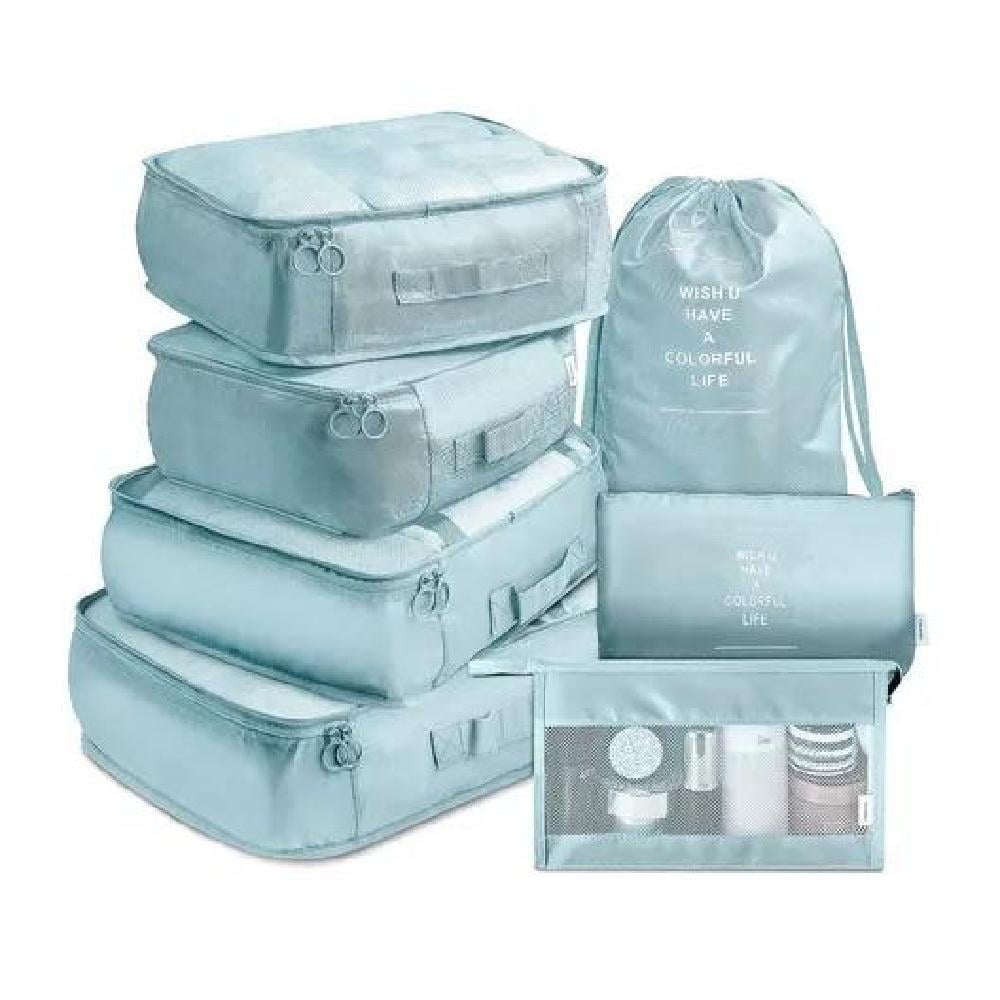 SET 7 ORGANIZADORES EQUIPAJE COLOR CELESTE ACERO - 1