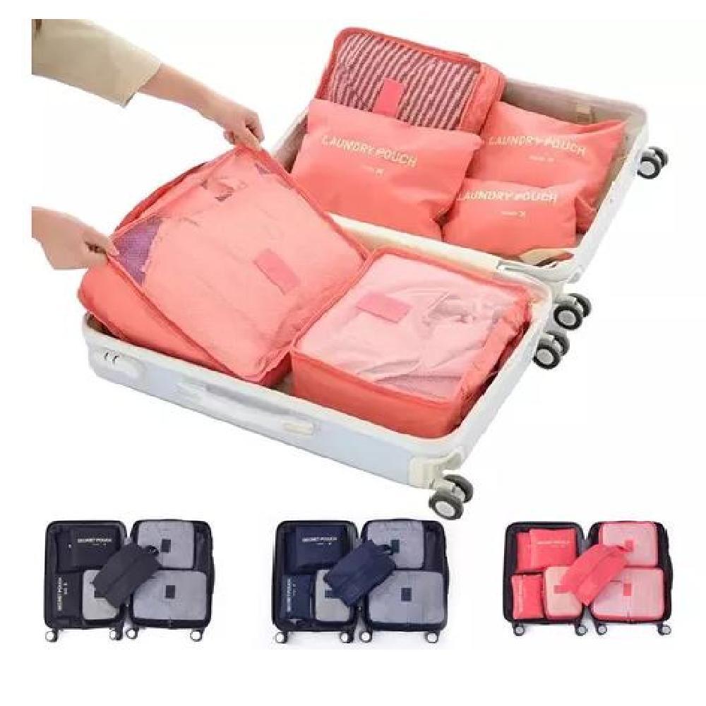 SET 6 ORGANIZADORES EQUIPAJE VIAJE BOLSA ROPA INTERIOR ROSADO ACERO - 1