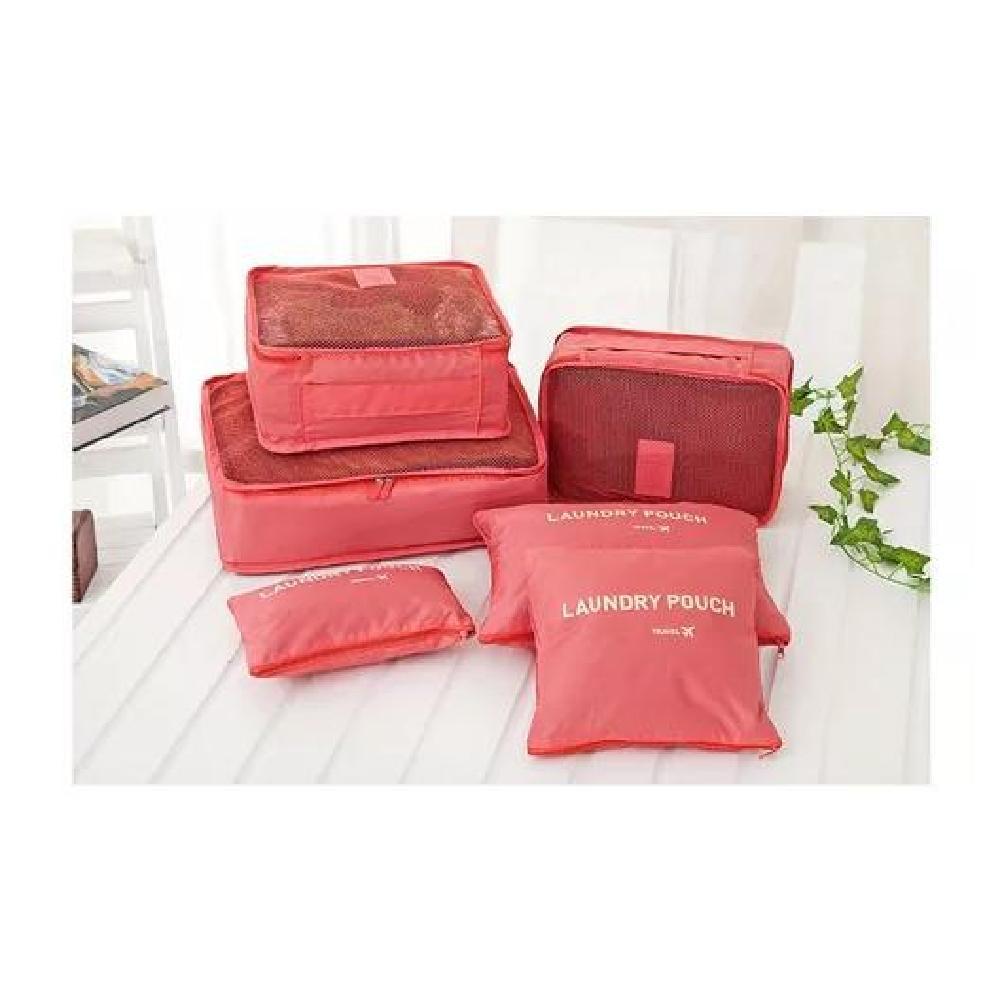 SET 6 ORGANIZADORES EQUIPAJE VIAJE BOLSA ROPA INTERIOR ROSADO ACERO - 4