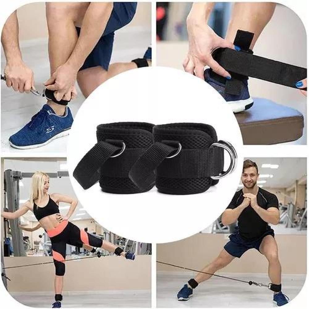 PAR TOBILLERAS ACERO PARA POLEA NEGRA ENGANCHE GYM GLÚTEOS - 7