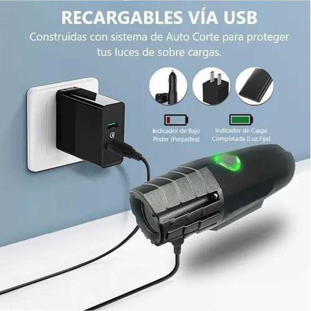 SET DE LUCES (DELANTERA Y TRASERA) PARA BICICLETA RECARGABLE - 3