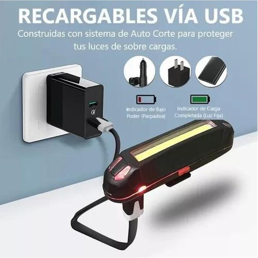 SET DE LUCES (DELANTERA Y TRASERA) PARA BICICLETA RECARGABLE - 4