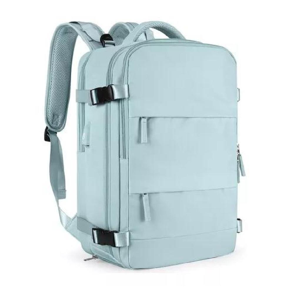 MOCHILA VIAJE CABINA AVIÓN IMPERMEABLE USB COLOR CELESTE ACERO - 1