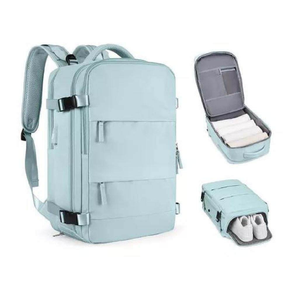 MOCHILA VIAJE CABINA AVIÓN IMPERMEABLE USB COLOR CELESTE ACERO - 2