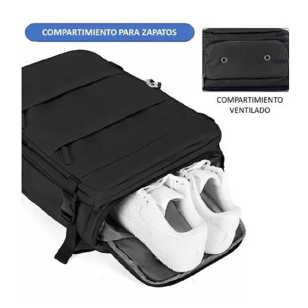 MOCHILA VIAJE CABINA AVIÓN IMPERMEABLE USB COLOR CELESTE ACERO - 5