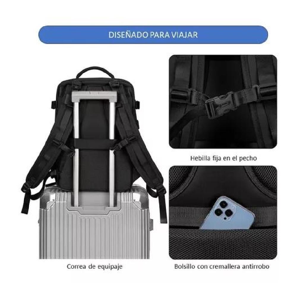 MOCHILA VIAJE CABINA AVIÓN IMPERMEABLE USB COLOR CELESTE ACERO - 6