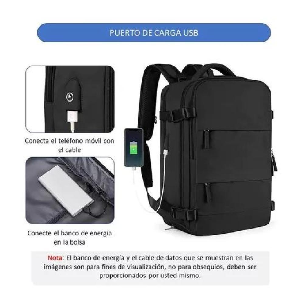 MOCHILA VIAJE CABINA AVIÓN IMPERMEABLE USB COLOR CELESTE ACERO - 7